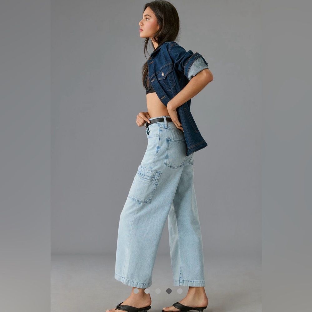 Anthro Triarchy 100% Organic Cotton Ms Campbell Cropped Wide Leg Cargo Jean - Picture 3 of 11